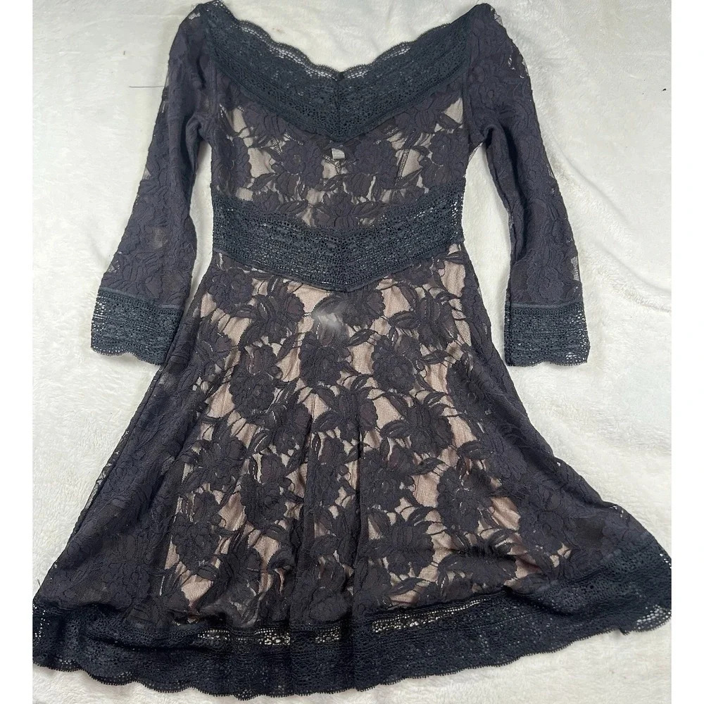 Free People‎ Lacey Affair Lace Cutout Mini Dress in Black Size XS RETAIL $168